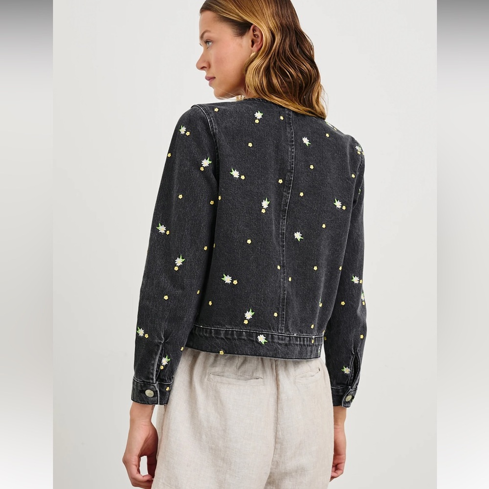 NWT Rails Lido Black Denim/Jean Jacket with Floral Embroidery - XS - Picture 3 of 7
